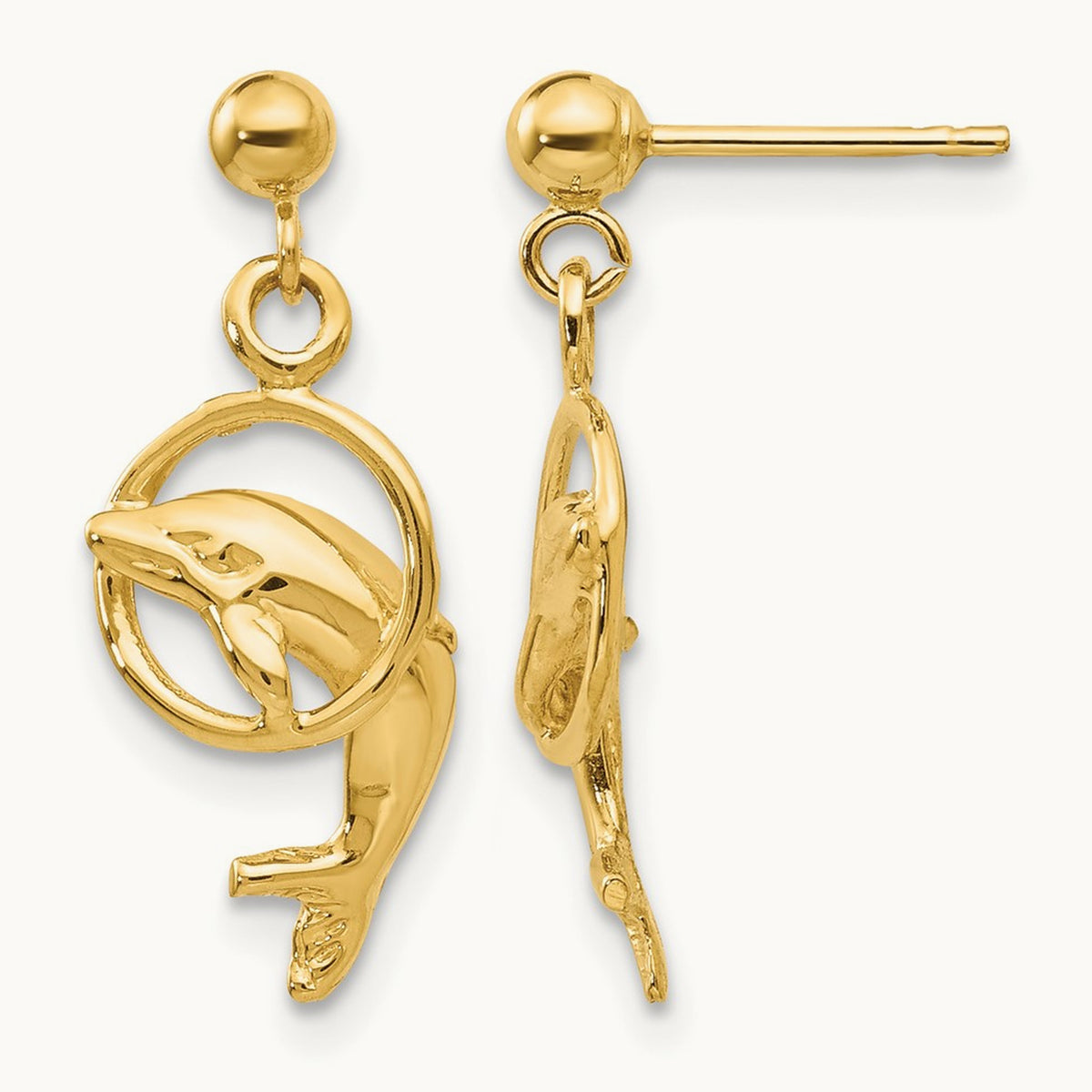Dolphin Earrings, 14K