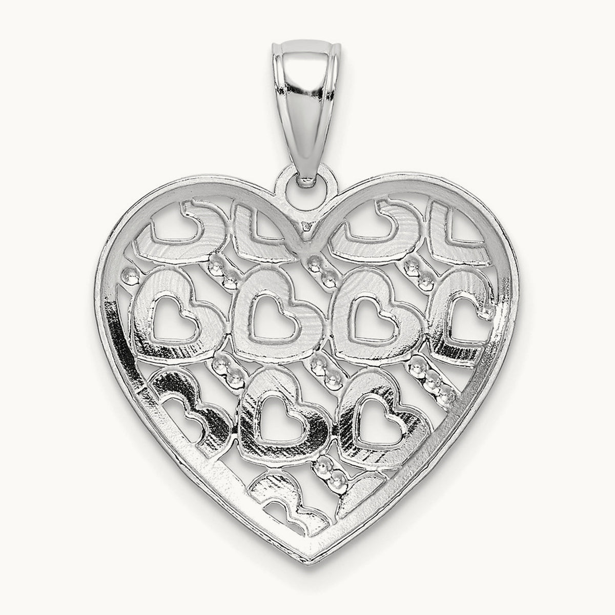 Diamond-cut Heart Pattern On Heart Charm — 14K White Gold