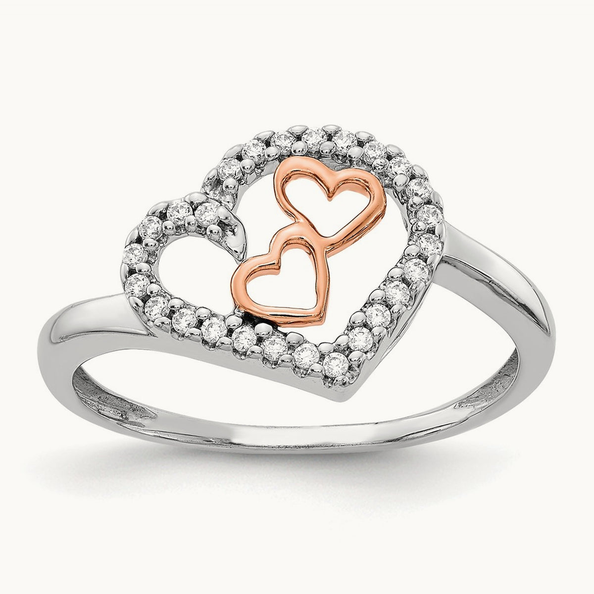 Diamond Heart Ring, 14K White Gold with Rose Gold