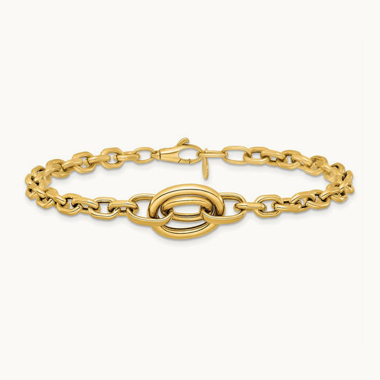 Polished Double Oval 7.25 w/.25in ext. Fancy Bracelet, 14K