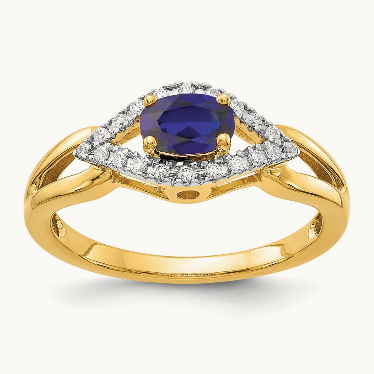 Created Blue Sapphire Ring — 14K Yellow Gold, 7