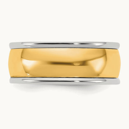 W/Y Half Round Wedding Band, 8mm, 14K Two-tone