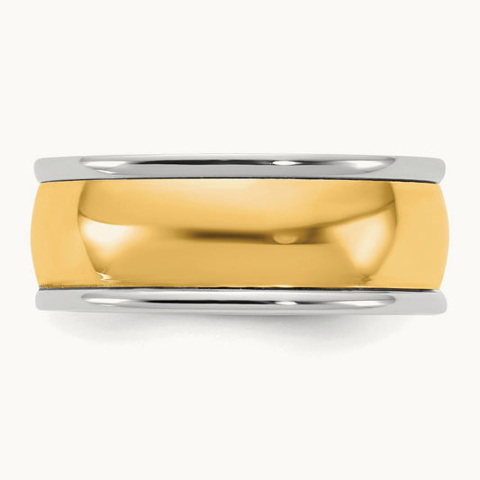 W/Y Half Round Wedding Band, 8mm, 14K Two-tone