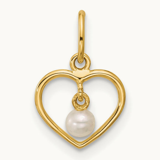Polished Freshwater Pearl Heart Pendant, 14K