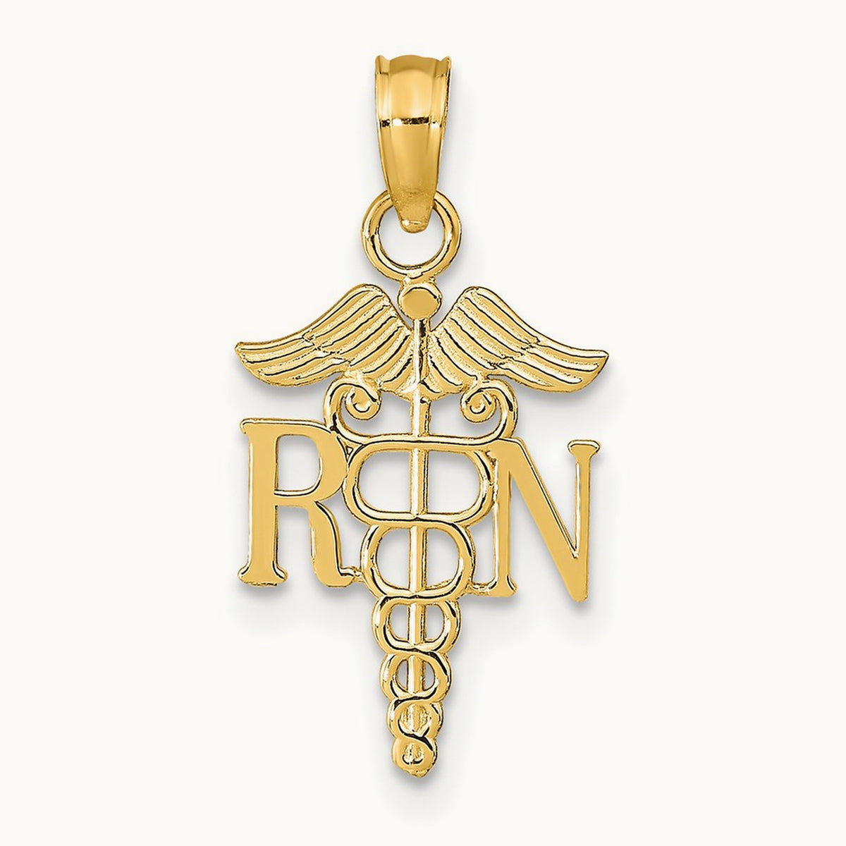 Polished R.N. Pendant — 14K Yellow Gold