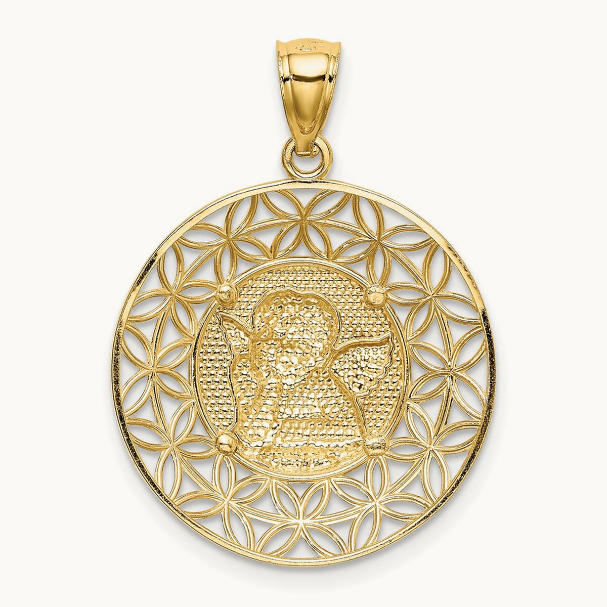 Polished Angel D/C Medal Pendant, 14K Gold