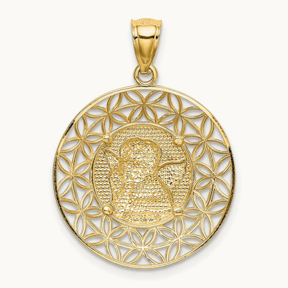 Polished Angel D/C Medal Pendant, 14K Gold