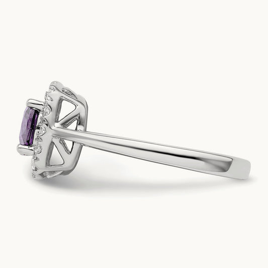 Feb Birthstone Amethyst Halo Ring, 0.25 ct tw Lab-Grown Diamond