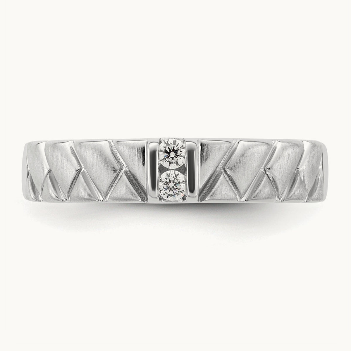Polish & Satin Woven Design Diamond Mens Wedding Band, 14K White Gold