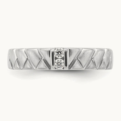 Polish & Satin Woven Design Diamond Mens Wedding Band, 14K White Gold