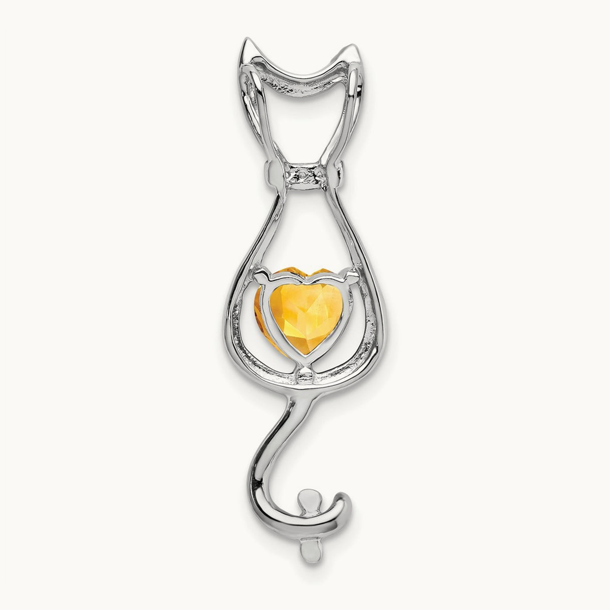 Citrine and Diamond Cat Pendant — 14K White Gold