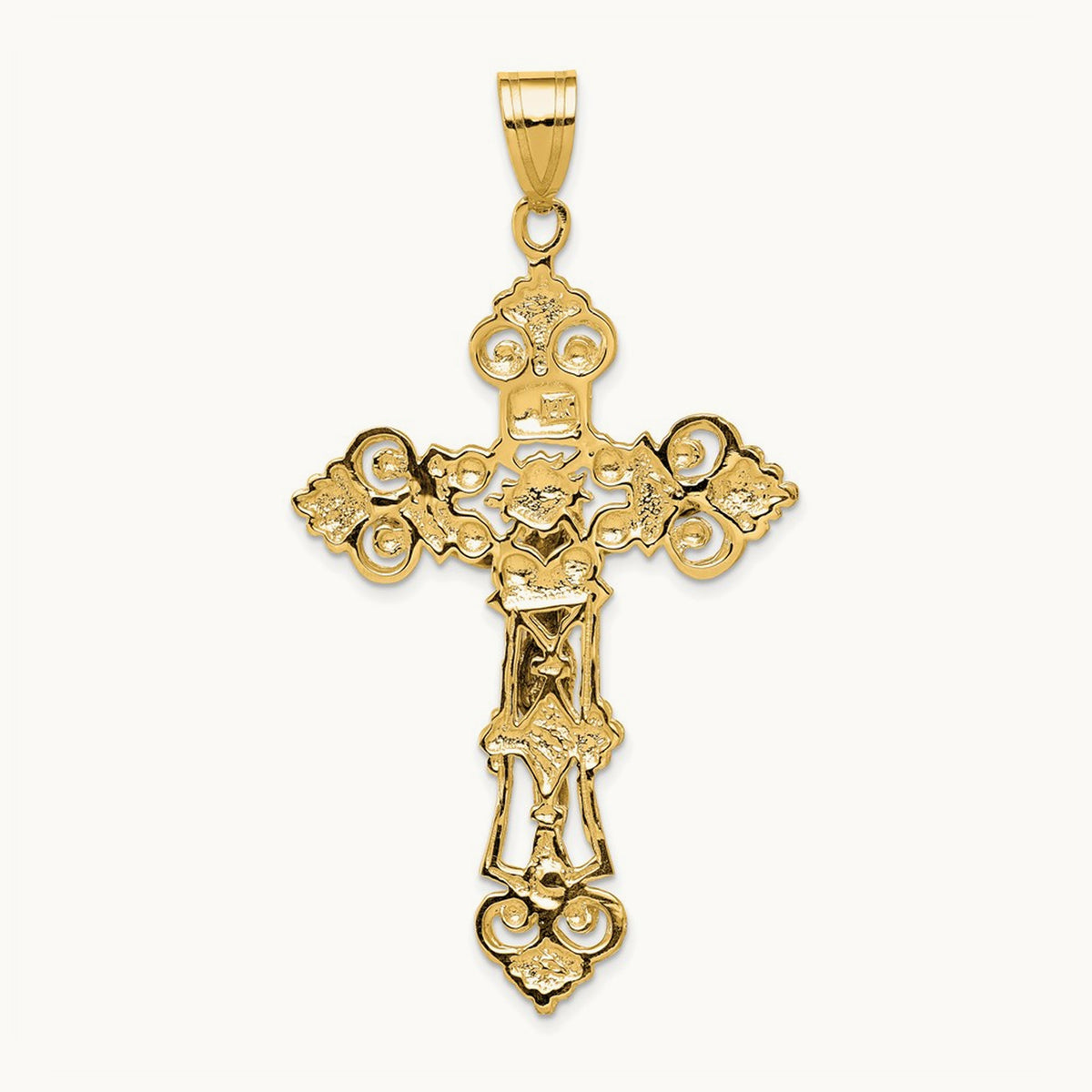 INRI Fleur De Lis Crucifix Pendant — 14K Yellow Gold, 57mm