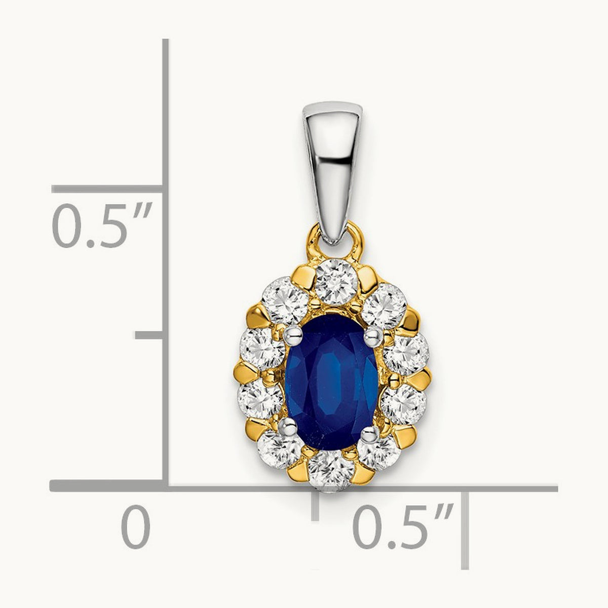 Oval Sapphire and Diamond Halo Pendant — 14K Two-Tone Gold