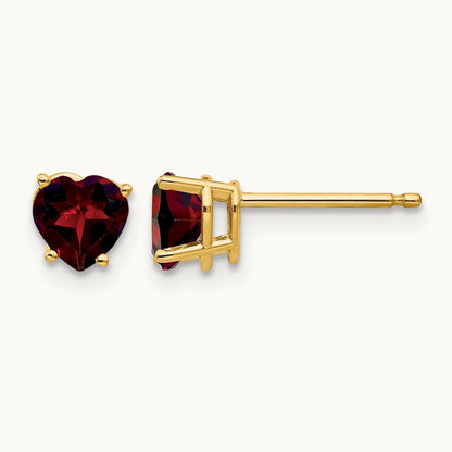 Heart Garnet Earrings, 5mm, 14K