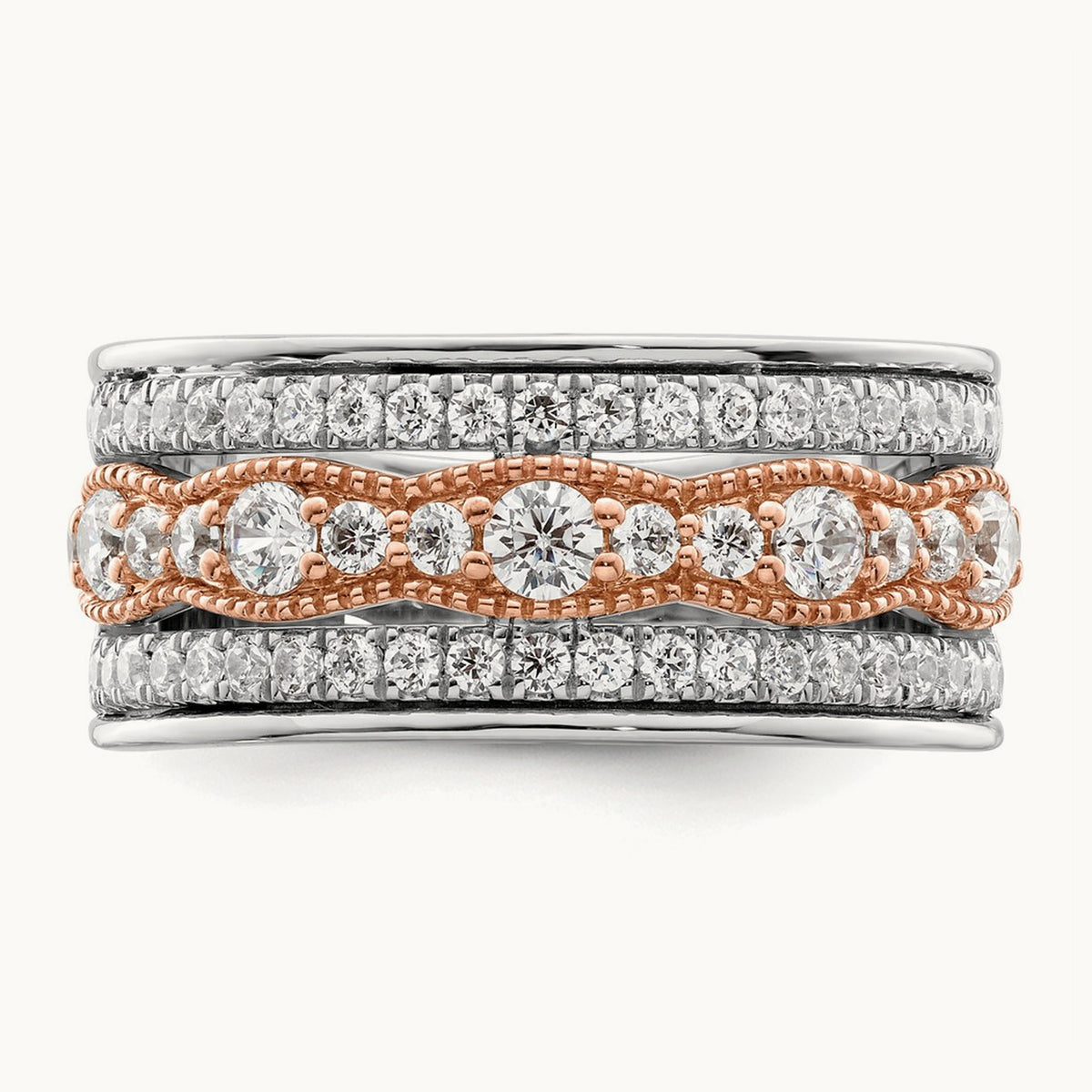 Complete Diamond Wedding Band, 14K White with Rose Gold