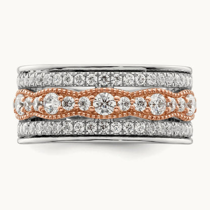 Complete Diamond Wedding Band, 14K White with Rose Gold