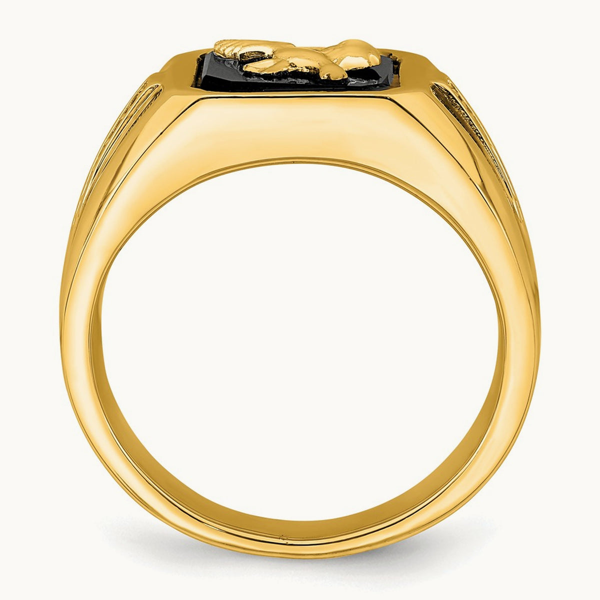 Onyx and Diamond Eagle Men's Ring — 14K Yellow Gold