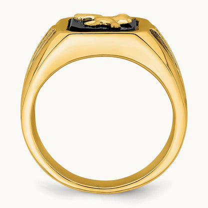 Onyx and Diamond Eagle Men's Ring — 14K Yellow Gold