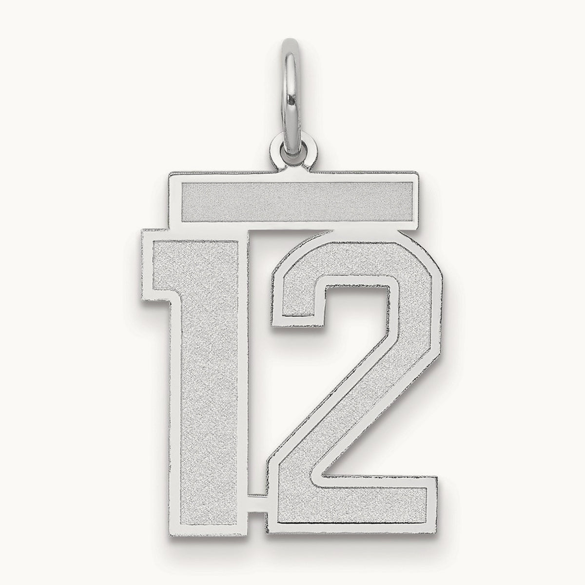 Medium Satin Number 12 Charm — 14K White Gold