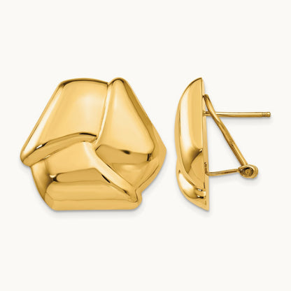 Polished Knot Omega Back Post Earrings, 14K