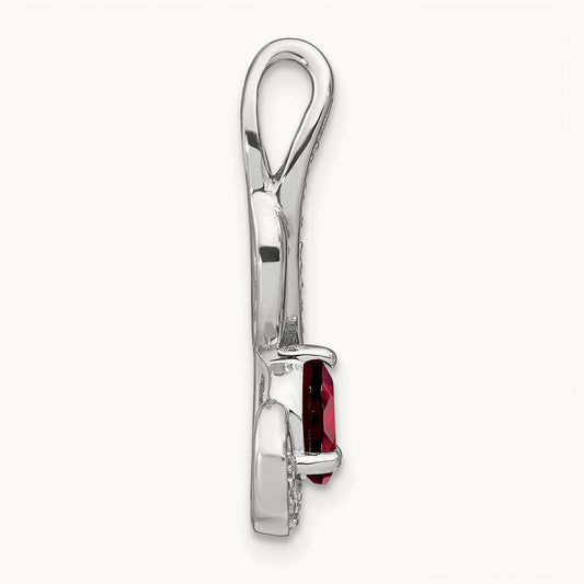 Garnet and Diamond Swirl Pendant — 14K White Gold