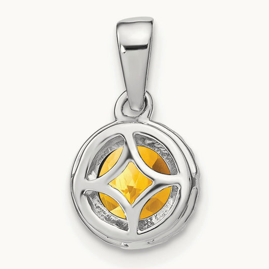 Citrine and Diamond Halo Pendant, 14K White Gold