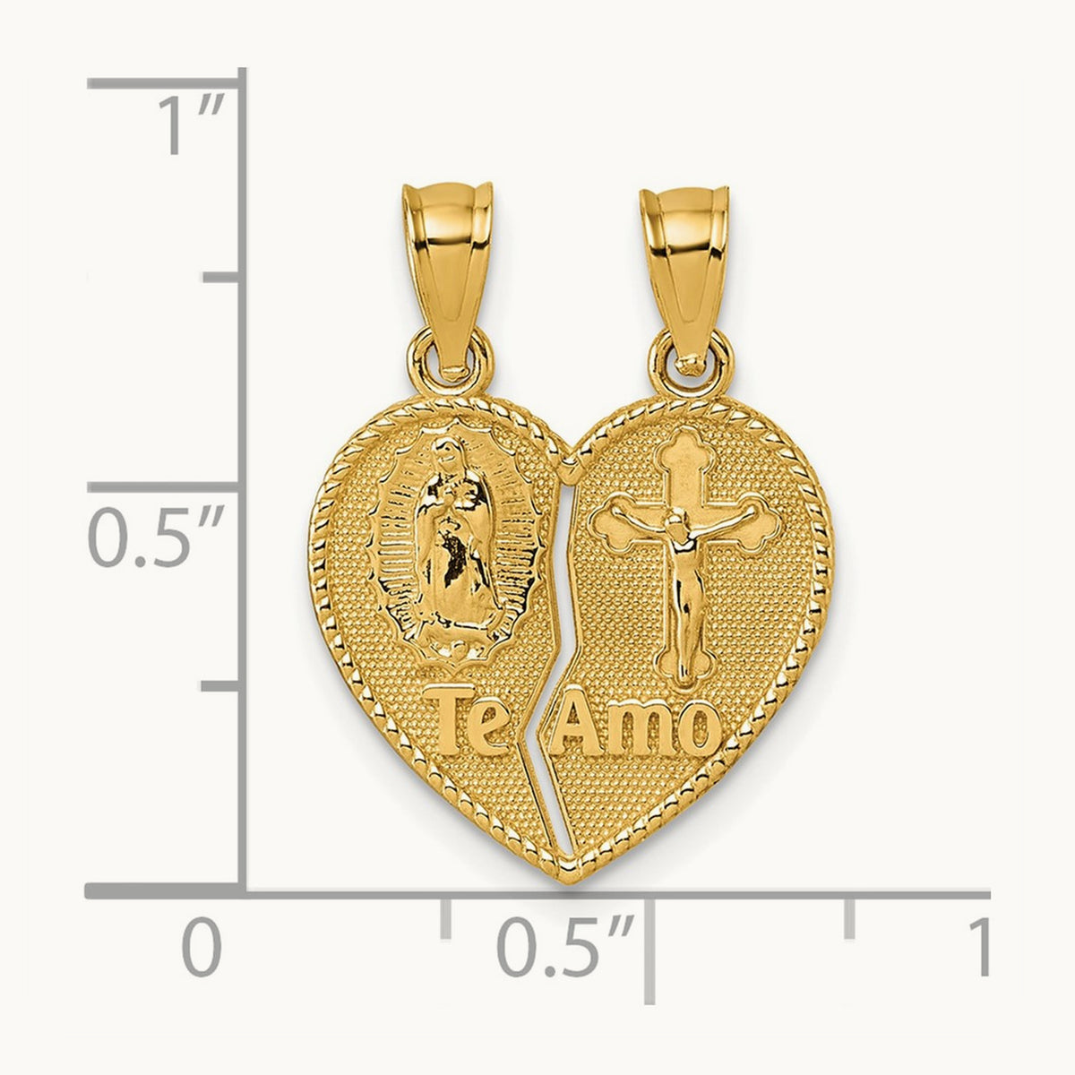 Polished Te Amo Spanish Religious Break-apart Heart Pendant, 14K