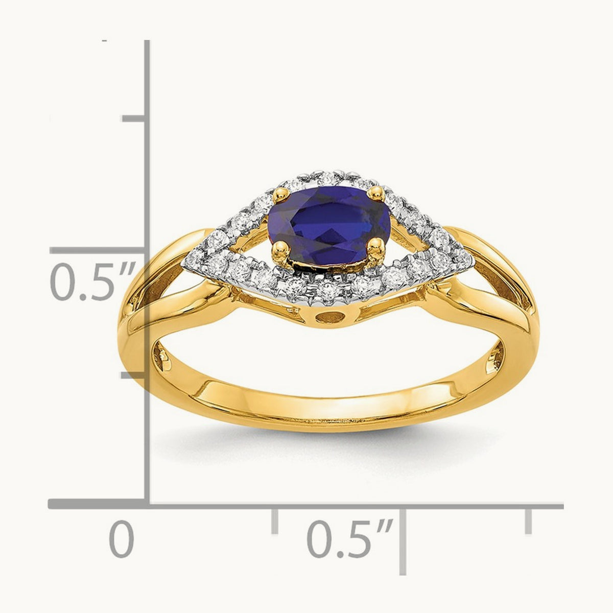 Created Blue Sapphire Ring, 0.10 ct tw Lab-Grown Diamond — 14K Yellow Gold