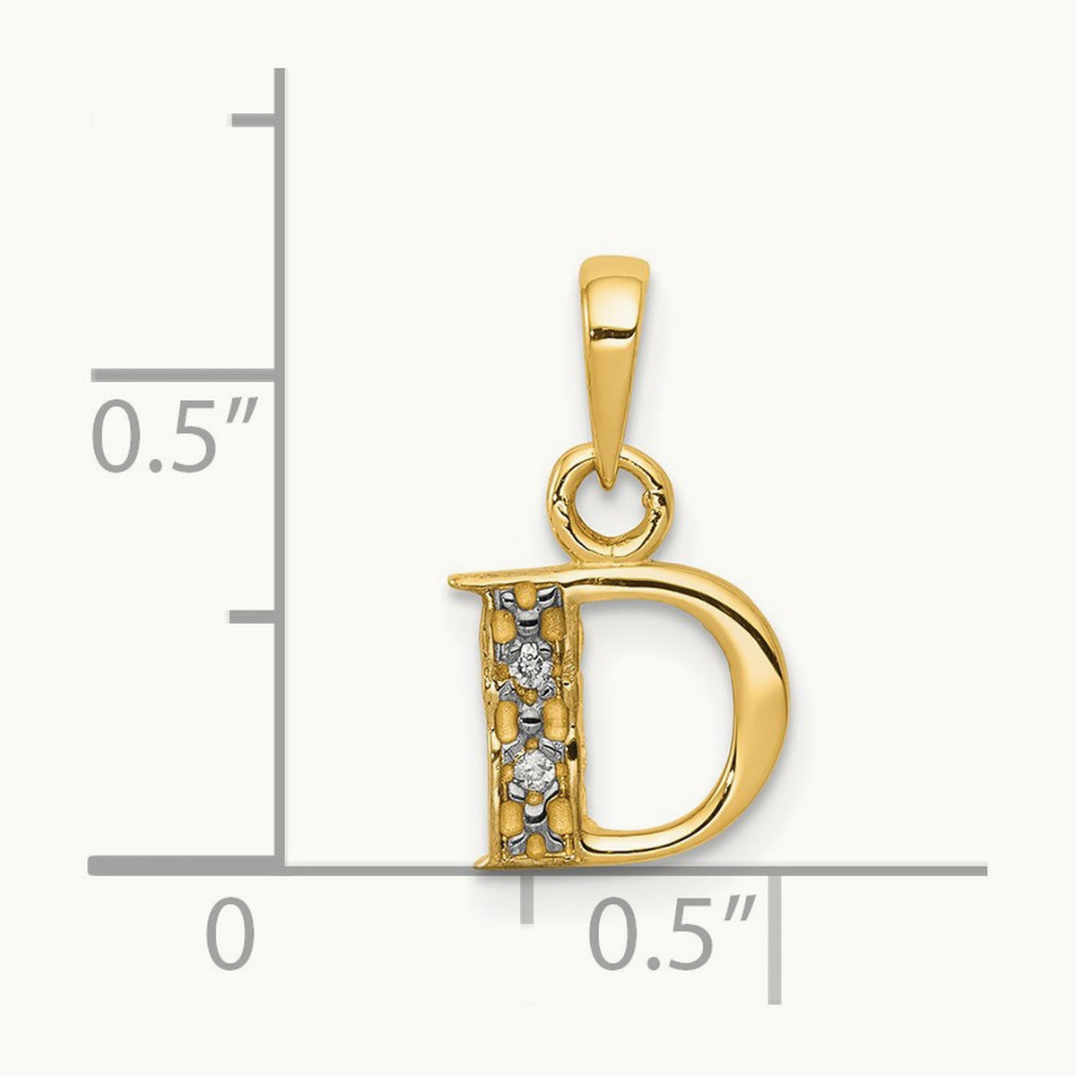 Diamond Letter D Initial Pendant, 14K Yellow Gold with Rhodium