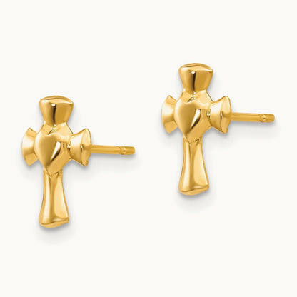 Madi K Heart Cross Post Earrings, 14K