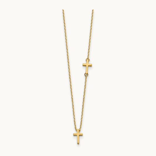 Sideways Cross and Cross Pendant Necklace, 14K