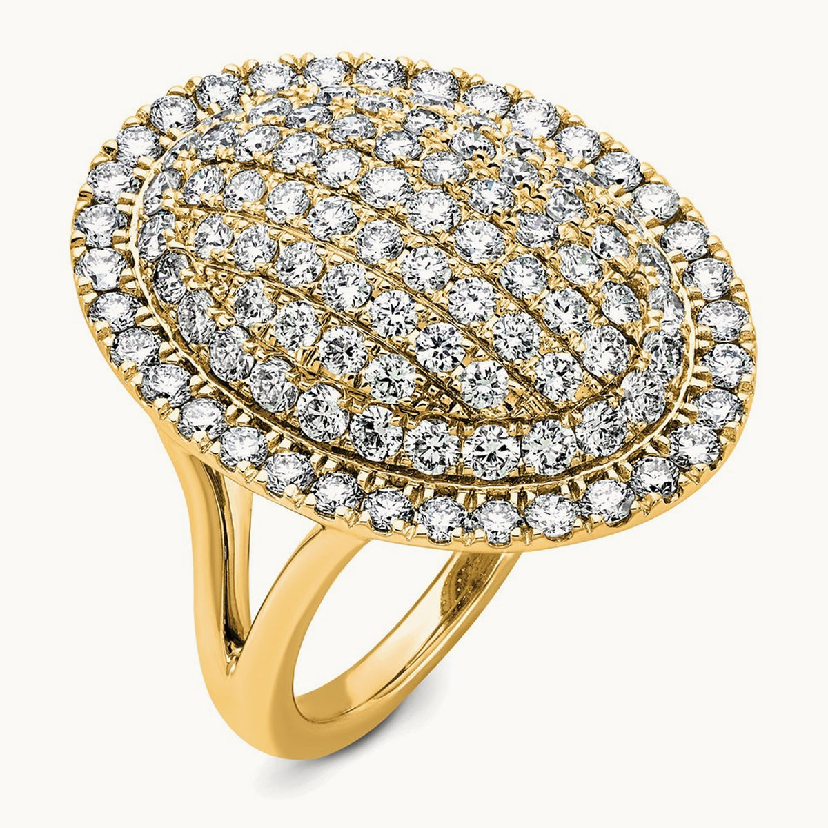 Oval Pavé Cluster Fashion Ring — 14K Yellow Gold, 7