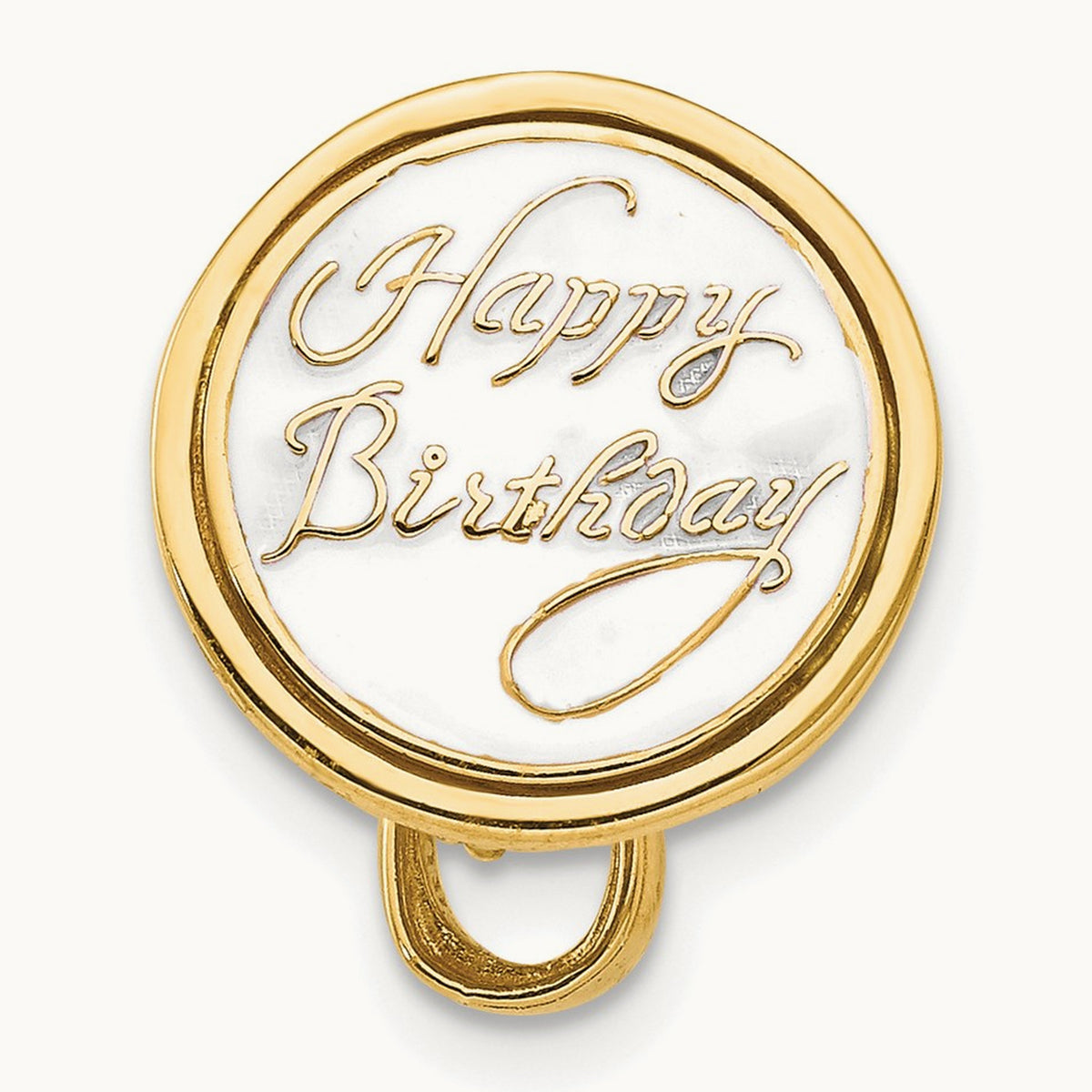 3-D Enameled HAPPY BIRTHDAY Cake w/Brown Frosting Charm, 14K