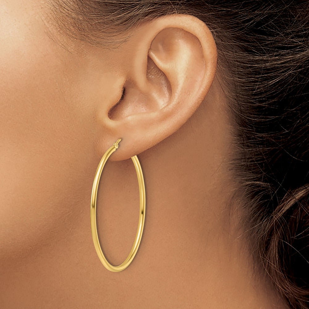 Polished Hinged Hoop Earrings — 14K Yellow Gold, 2mm
