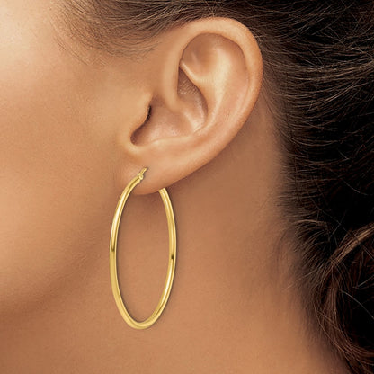Polished Hinged Hoop Earrings — 14K Yellow Gold, 2mm