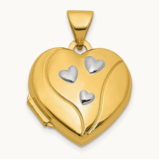 & Rhodium My Love My Life My Forever on Back Heart Locket, 15mm, 14K