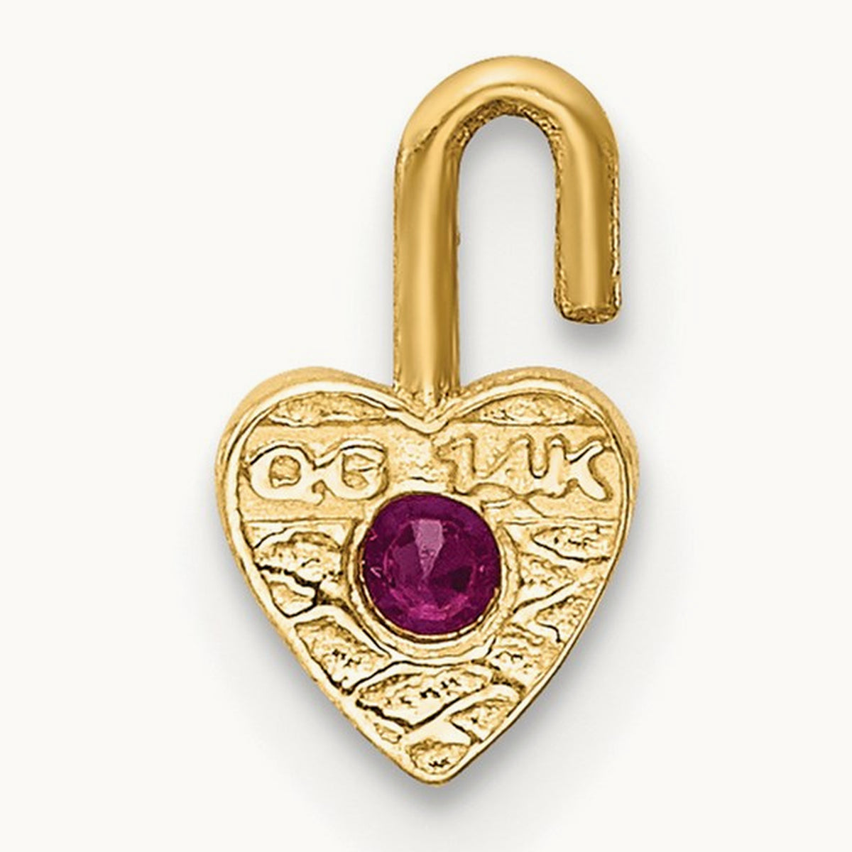July Synthetic Birthstone Heart Charm — 14K Yellow Gold