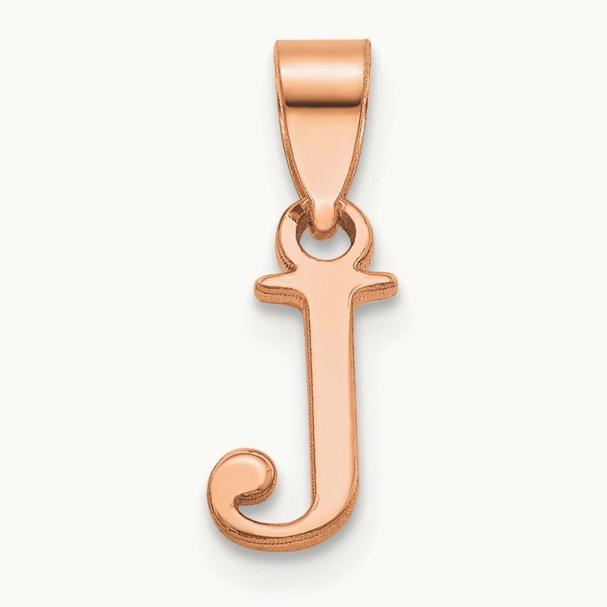 Polished Block Initial Pendant — 14K Rose Gold, J