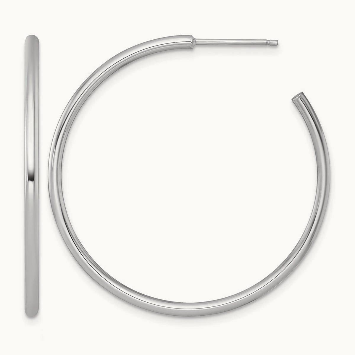 2.0 x Polished Post Hoop Earrings — 14K White Gold