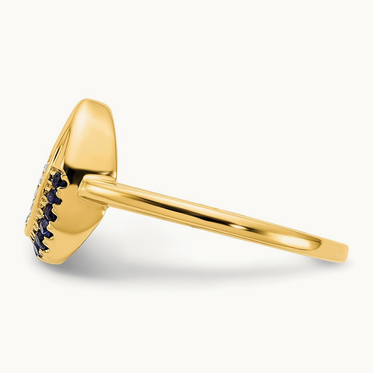 Polished Sapphire and Diamond Moon Ring, 14K