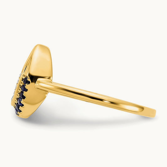 Polished Sapphire and Diamond Moon Ring, 14K
