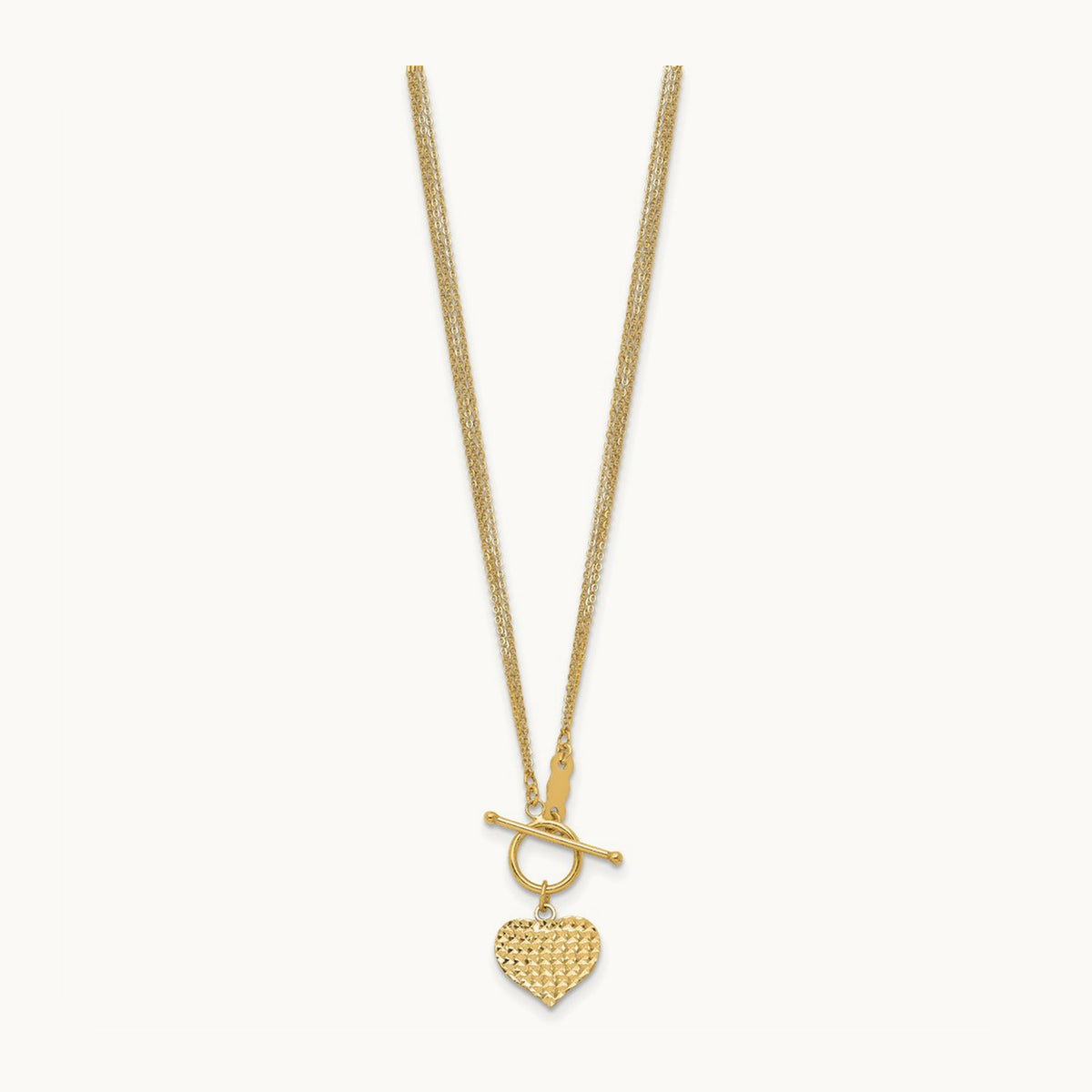 Polished 3-Strand D/C Heart Toggle Necklace, 14K