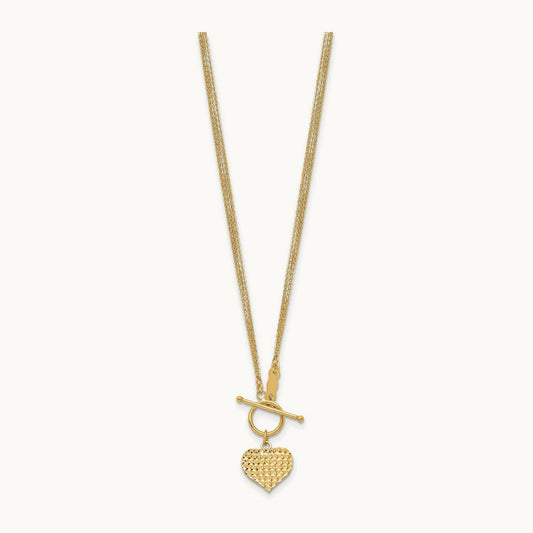Polished 3-Strand D/C Heart Toggle Necklace, 14K
