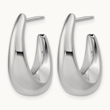 w/Wht Rhodium Plating Polished Hollow J-Hoop Post Earrings, 14K — Leslie's