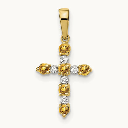Citrine and Diamond Cross Pendant, 14K