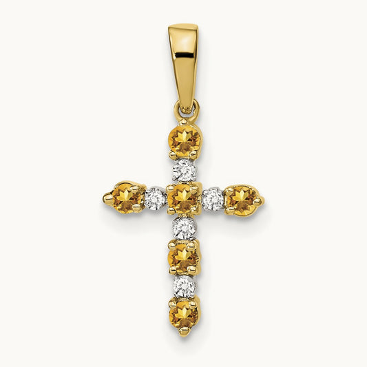 Citrine and Diamond Cross Pendant, 14K