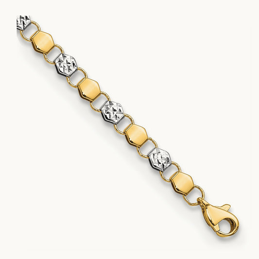 D/C Fancy 7.5in Bracelet, 14K with White Rhodium