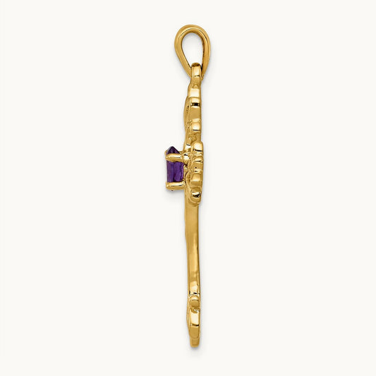 Polished Amethyst Cross Pendant, 14K