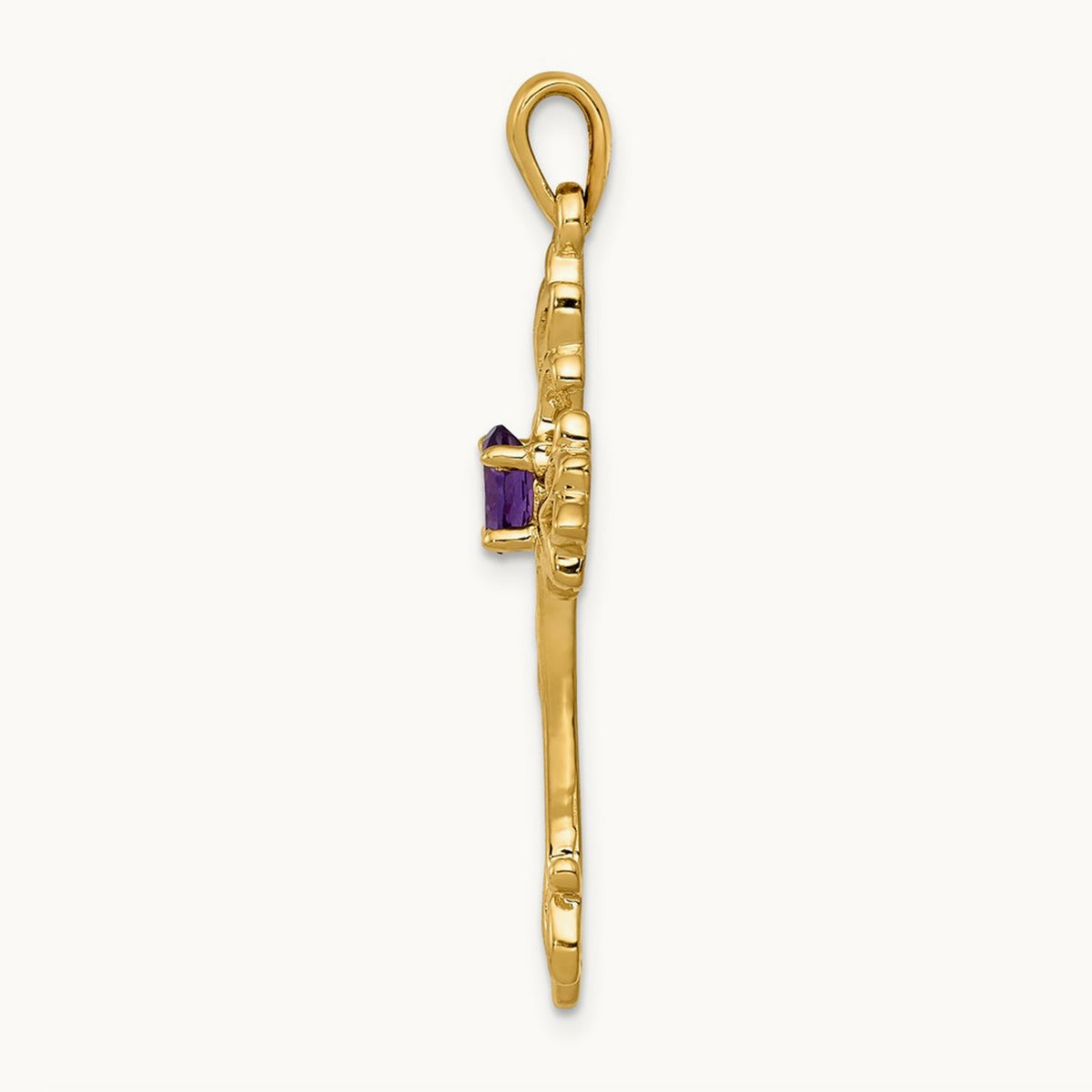Polished Amethyst Cross Pendant, 14K