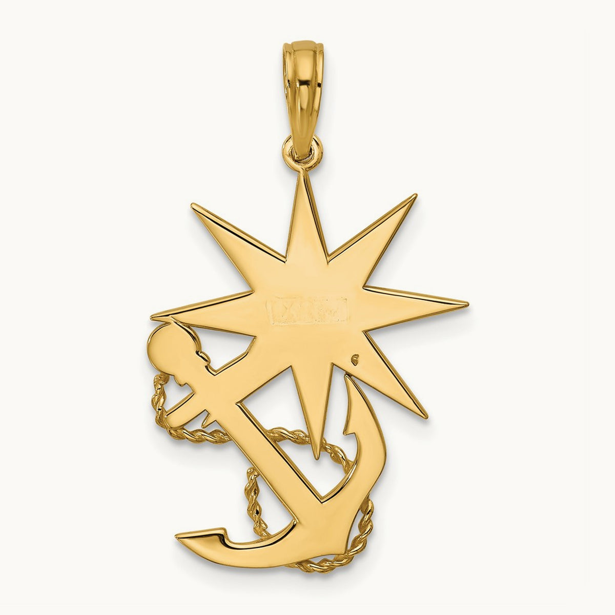 Polished Compass And Anchor with Rope Pendant, 14K